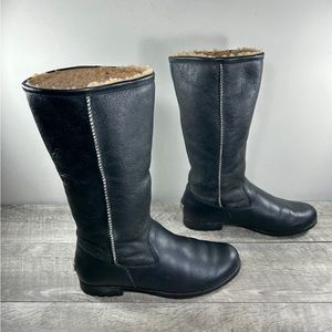 UGG 1001961 Brooks II Tall Shearling Women’s Black Leather Boots Size 10